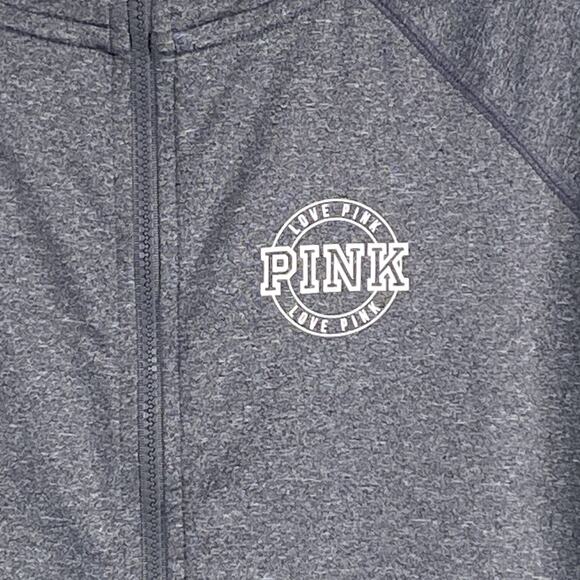 PINK Victoria’s Secret Hooded Jacket Size Small Gray White Logo Full Zip - Picture 3 of 6